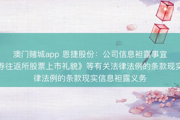 澳门赌城app 恩捷股份：公司信息袒露事宜凭据《深圳证券往返所股票上市礼貌》等有关法律法例的条款现实信息袒露义务