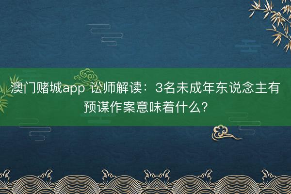 澳门赌城app 讼师解读:3名未成年东说念主有预谋作案意味着什么?