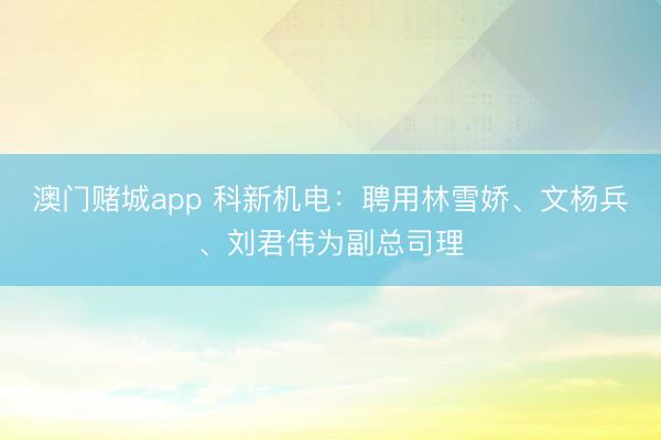 澳门赌城app 科新机电：聘用林雪娇、文杨兵、刘君伟为副总司理