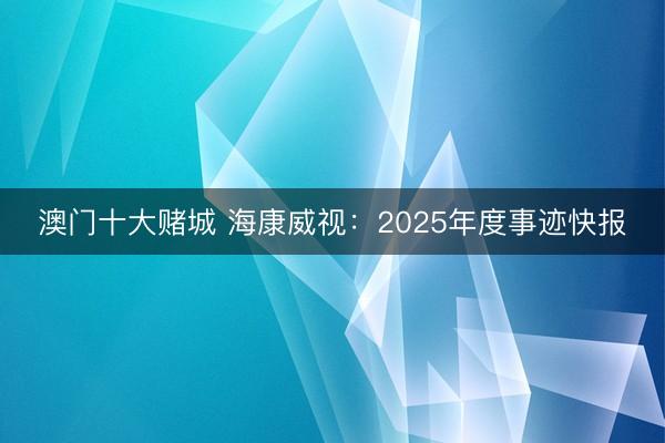 澳门十大赌城 海康威视：2025年度事迹快报