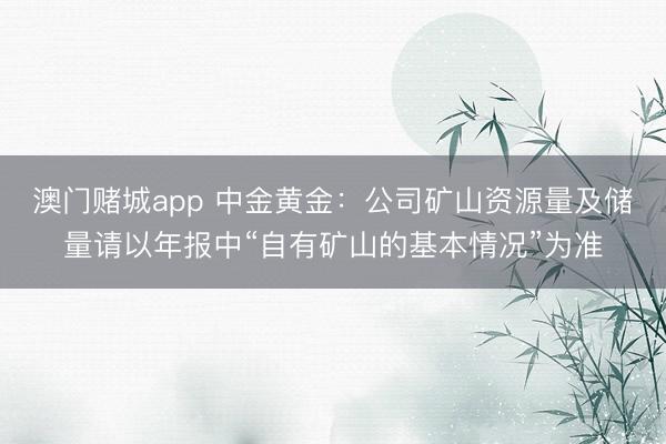 澳门赌城app 中金黄金：公司矿山资源量及储量请以年报中“自有矿山的基本情况”为准