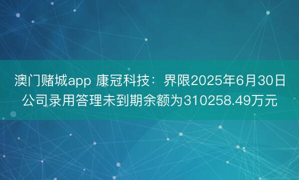 澳门赌城app 康冠科技：界限2025年6月30日公司录用答理未到期余额为310258.49万元