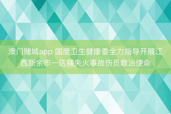 澳门赌城app 国度卫生健康委全力指导开展江西新余市一店铺失火事故伤员救治使命