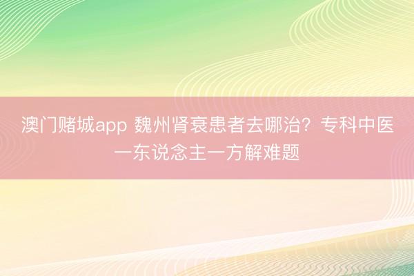 澳门赌城app 魏州肾衰患者去哪治?专科中医一东说念主一方解难题