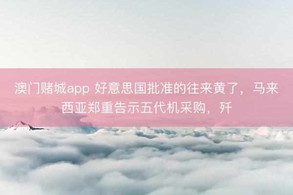 澳门赌城app 好意思国批准的往来黄了，马来西亚郑重告示五代机采购，歼