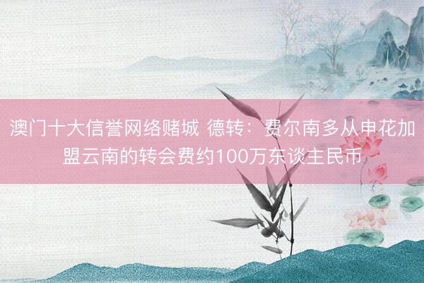 澳门十大信誉网络赌城 德转：费尔南多从申花加盟云南的转会费约100万东谈主民币