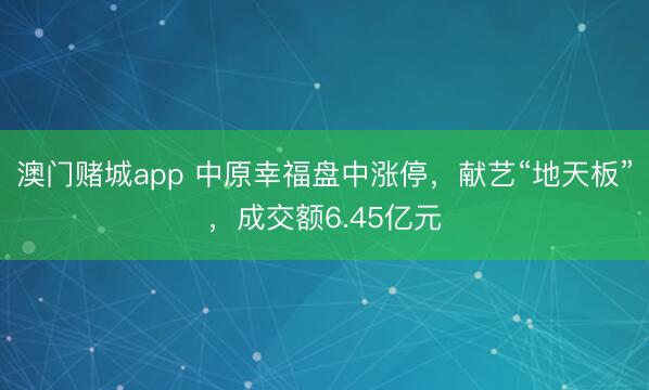 澳门赌城app 中原幸福盘中涨停，献艺“地天板”，成交额6.45亿元