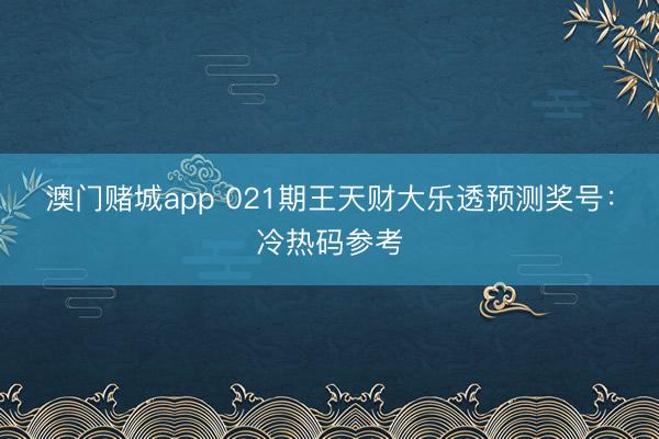 澳门赌城app 021期王天财大乐透预测奖号：冷热码参考