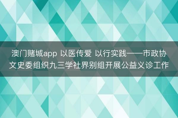 澳门赌城app 以医传爱 以行实践——市政协文史委组织九三学社界别组开展公益义诊工作
