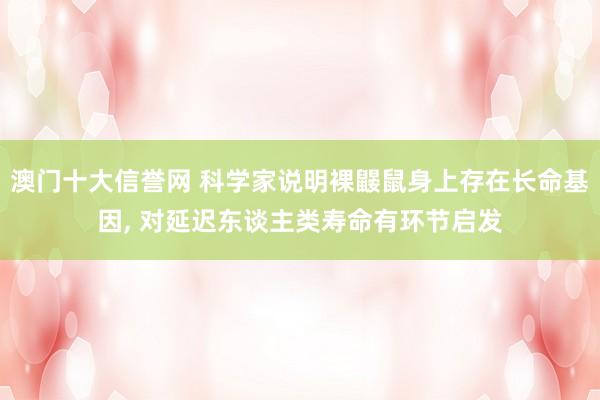 澳门十大信誉网 科学家说明裸鼹鼠身上存在长命基因, 对延迟东谈主类寿命有环节启发
