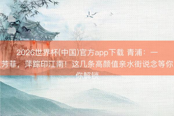 2026世界杯(中国)官方app下载 青浦：一眼收芳菲，萍踪印江南！这几条高颜值亲水街说念等你解锁