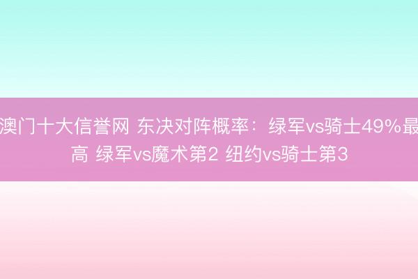 澳门十大信誉网 东决对阵概率：绿军vs骑士49%最高 绿军vs魔术第2 纽约vs骑士第3