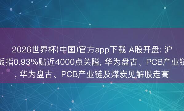 2026世界杯(中国)官方app下载 A股开盘: 沪指涨0.33%、创业板指0.93%贴近4000点关隘, 华为盘古、PCB产业链及煤炭见解股走高